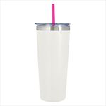 White Tumbler with Fuchsia Straw And Clear Lid With White Flip-Top Accent